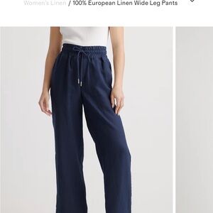 Quince Navy Linen Wide Leg Pants